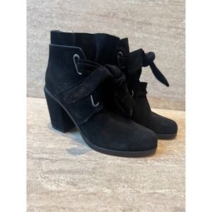 SPLENDID Whimsical Cottagecore Women's‎ Suede Ribbon Lace-Up Booties Black Sz 8